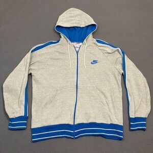 Vintage 80's NIKE Jacket Hoodie Mens Large Grey Blue Spell Out Swoosh Full Zip